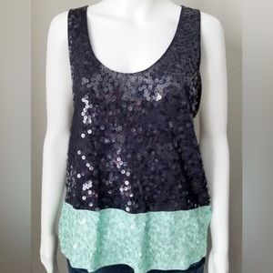 J. CREW Navy & Mint Sequined Tank Top